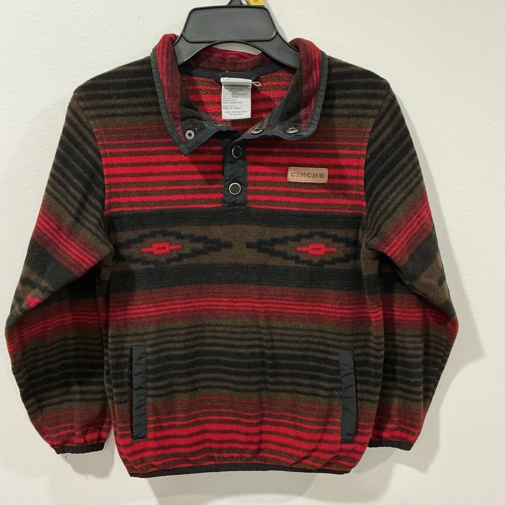 Cinch 1/4 Snap Polar Fleece Western Aztec Striped Pullover Kids Small 6 - 8